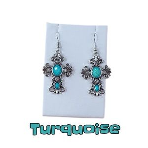💎 Brand New Antique Cross Earrings-turquoise